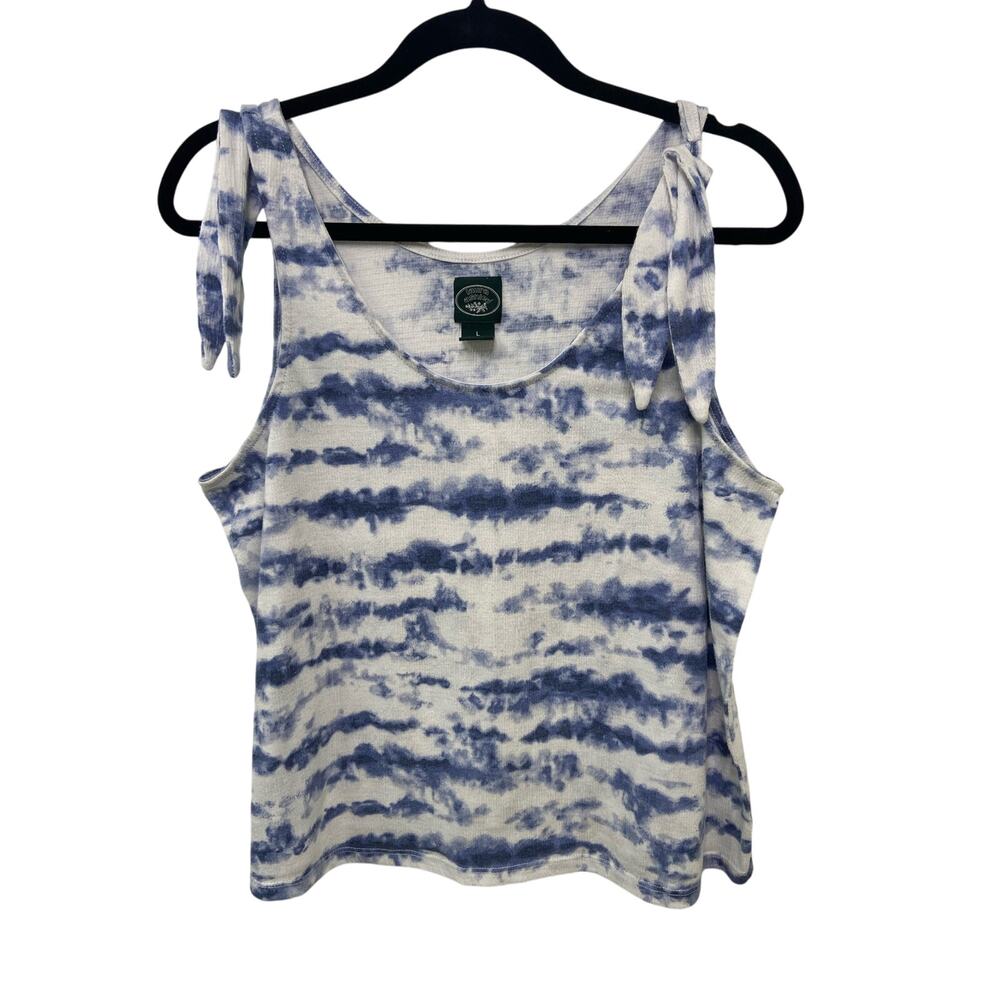 Laura Ashley Scoopneck Sleeveless Tank Top‎ Pullover Tie Dye Blue Women's Large